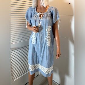 Rose & Rose Blue & white Embroidered Dress with Tassels size medium